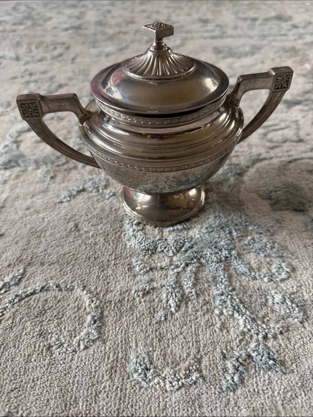 Silver-Tone Covered Sugar Bowl with Handles - Elegant Home Dining Accent